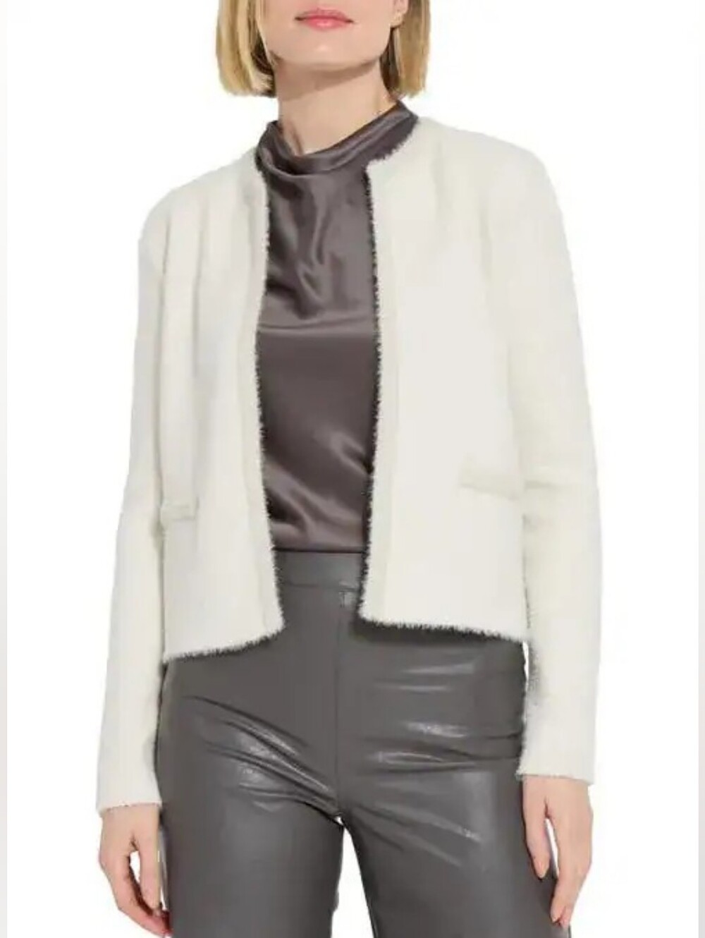 Set! LYSSE Kathy Boucle Cardigan Jacket + Justine Draped Mock Neck Top